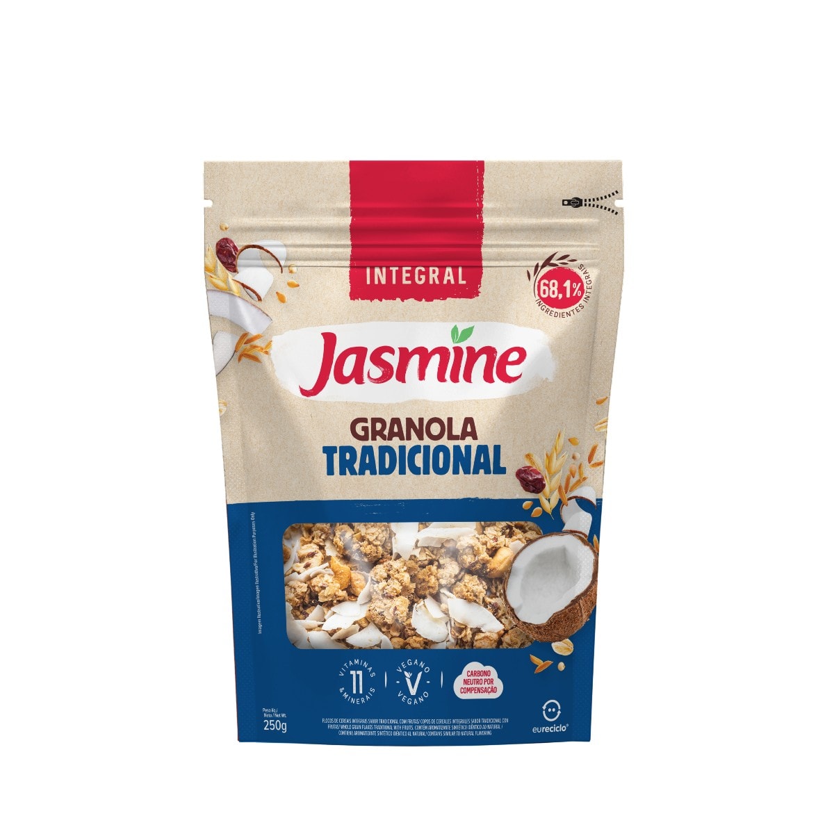 Granola Integral Maçã e Canela Jasmine Pacote 250g | Jasmine Alimentos